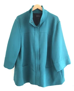 LAYFAYETTE 148 NEW YORK Womens Coat Virgin Wool Blue Snaps Sz 3X Swing Jacket - Picture 1 of 9