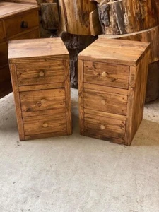 Farmhouse style Rustic Chunky Bedside Drawer Unit Sawn pine Textured Finish - Picture 1 of 5