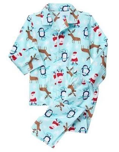 NWT Gymboree Christmas Boy Penguin Santa Reindeer Fleece Pajamas 12M 18M 24M 2T - Picture 1 of 1