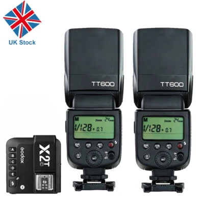 2x Flashes de cámara inalámbrica Godox TT600 2,4G + Disparador transmisor X2T-C para Canon