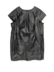 Vestido recto Jessica London de cuero genuino negro talla grande 28W forrado corte láser - Imagen 1 de 16