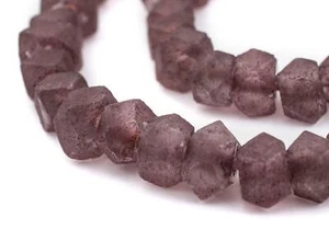 Plum Purple Faceted Recycled Java Sea Glass Beads 12mm Indonesia Large Hole - Picture 1 of 2