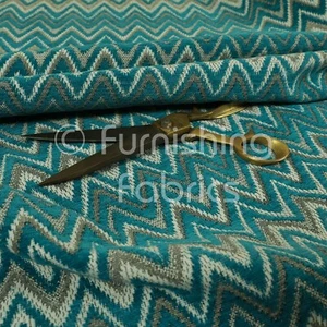 Furnishing Fabrics Chevron Pattern Teal Blue Colour For Blinds Sofa Curtains - Picture 1 of 4