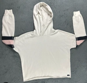 Abercrombie & Fitch Women's Faded White Rugby Stripe Raw Crop Hoodie Size S - Picture 1 of 11
