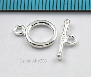 3x STERLING SILVER BRIGHT SMALL ROUND TOGGLE CLASP 9mm #1484A - Picture 1 of 2