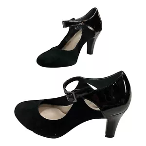 Giani Bernini Women Mary Jane Heel Pump 7.5M Black Suede Patent Leather - Picture 1 of 10