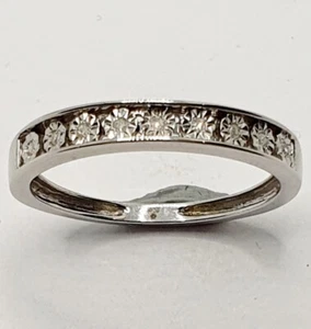 Thin Band 9ct Diamond Pave Set Yellow Gold 375 Half Eternity Ring Size N 3/4 - Picture 1 of 22