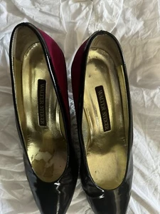 Walter Steiger Womens black pantent and pink felt heels, Size 8B - Picture 1 of 5