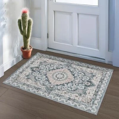  Alfombras pequeñas para entrada felpudo antideslizante entrada interior vintage 2x3 pies azul Foto 1 de 4