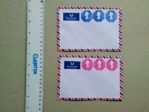 GB Postal Stationery: QE2 STO  envelopes 2.5p x3 & 3p x 3: PAIR Cover