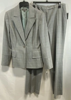 Liz Claiborne 女式灰色格伦格子 2 件套裤子西装外套全新带标签 10 码 — 第 1/4 张图片