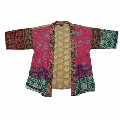 Chaqueta Kimono Hecha a Mano Bohemia Patchwork Multicolor Floral Paisley Boho OSFM Foto 1 de 4