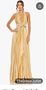 Ieena Mac Duggal Gold Pleated Halter Neck Satin Gown Size 12 - Picture 1 of 6