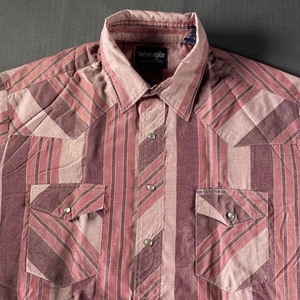 Wrangler Shirt Mens XLT Pink Striped Plaid Pearl Snap Western Rodeo - Picture 1 of 6