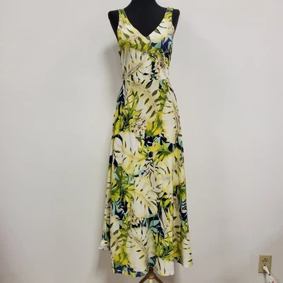 Chaps Womens Sleeveless Tropical Maxi Dress Size M Yellow Beach Travel Vacation - Image 1 of 4