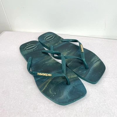 Sandalias chanclas Havaianas para mujer EE. UU. 9/10 delgadas punta cuadrada mármol verdes Foto 1 de 4