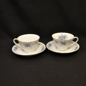 Noritake Cup & Saucer Set of 2 Violette Blue Violets w/Gold 1948-1958 - Picture 1 of 11