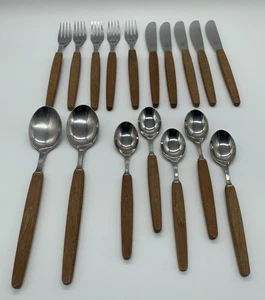 EICHENLAUB Ersatz Restbesteck Tafel- Menü- Speisebesteck Teak Holz Form 17 Teile - Bild 1 von 9