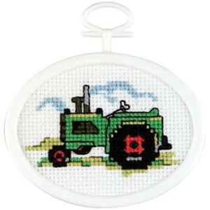 Janlynn Mini Counted Cross Stitch Kit 2.75" Oval Tractor #998-5042 - Picture 1 of 1