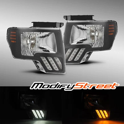 Black MKII LED Projector Headlight Pair Assembly For 2009-2014 Ford F150 - Image 1 of 4