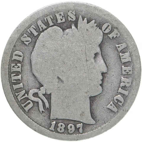 1897 Barber Liberty Dime silver great coin nice problem free G-VG FREE SHIPPING Cover