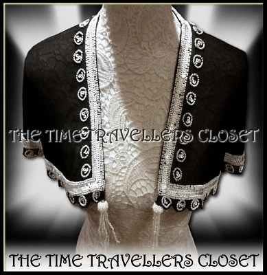 NEW BIBA Black Chiffon White Embellished Monochrome Cape Shawl Bolero Free Size - Image 1 of 4