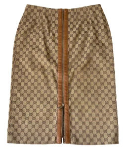 GUCCI GG Monogram Piping Skirt Canvas Leather Double Zip Size IT 40/ US 4 Women - Picture 1 of 8