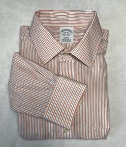 Brooks Brothers Orange, Blue, And White Striped Button Down Shirt Size 16-35