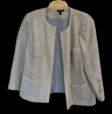 Lands’ End 女式 Plus 26W 开衫夹克蓝色和象牙色格子内衬 Ooen 前面 — 第 1/4 张图片