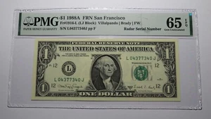 $1 1988 Radar Serial Number Federal Reserve Currency Bank Note Bill PMG UNC65EPQ - Picture 1 of 3