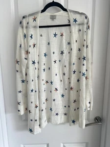 Monsoon Linen Cardigan White Starry Print Lightweight Size 12/14 Medium - Picture 1 of 6