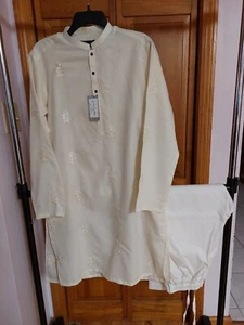 pakistani men kurta pajama cotton chest size 42 fully embroidered - Picture 1 of 8