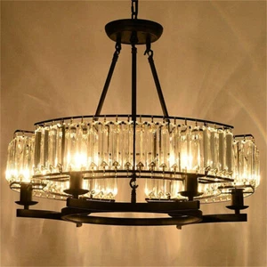 Round Crystal Chandelier Black Modern Industrial Pendant 6 Lights Fixture Indoor - Picture 1 of 14