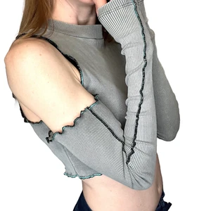 Ribbed Arm Warmers Gray Fingerless Gloves Long Driving Sleeves Texting Grunge - Picture 1 of 11