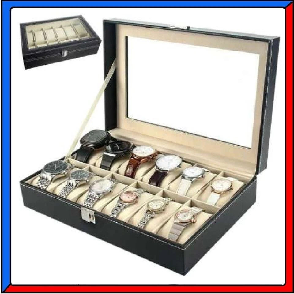 Scatola Box Porta Orologi Posti Custodia Valigetta con Vetrina per Orologio - Immagine 1 di 4