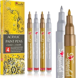 Acrylic Paint Pens - Permanent Markers 2 Gold Pens & 2 Silver Paint Marker Pens - Picture 1 of 12