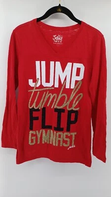 Justice Girl's Long Sleeve T-Shirt Red Size 16 Red Jump Tumble V-Neck Sparkle. - Image 1 of 4