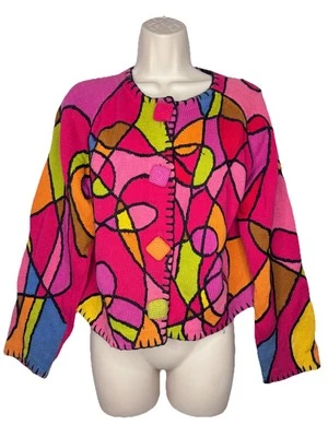 Cárdigan Suéter Michael Simon Vintage Colorido Inspirado Crochet Botón OS Foto 1 de 4