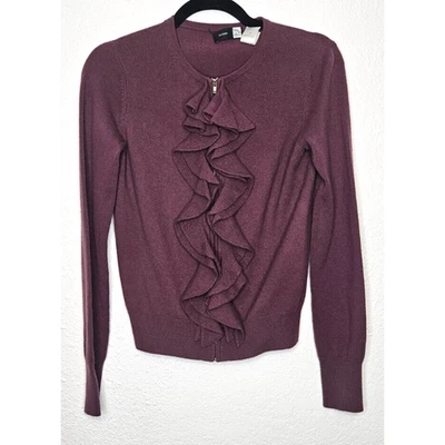 Saks Fifth Avenue Cardigan Sweater Womens Small Purple Cashmere Zip Up Ruffled - Image 1 of 4