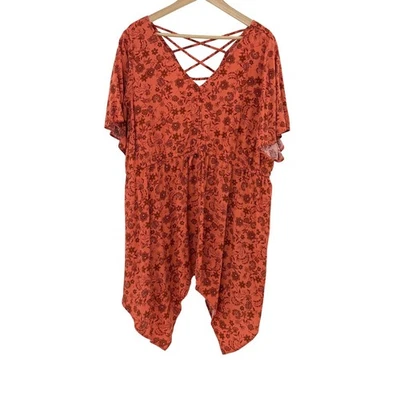 Blusa Top Naranja Estampado Floral Tórrido Espalda Cruzada Cuello en V Talla Grande Foto 1 de 4