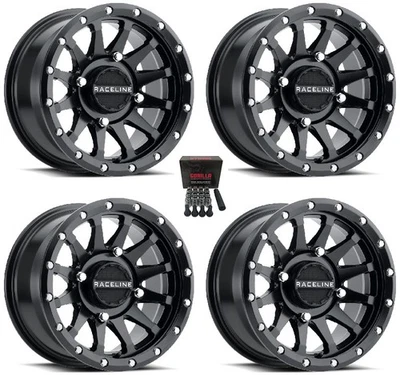 Raceline Trophy ATV Wheels/Rims Black 14" Kawasaki Brute Force IRS (4) - Image 1 of 3