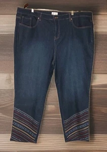 Denim & Co. - Blue Denim Embroidered Straight Leg Jeans - Size 28W (48 x 27.5) - Picture 1 of 2