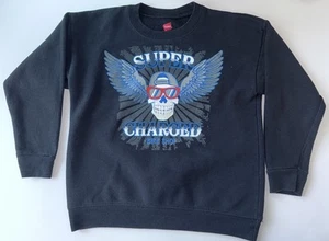 Boys SWEATSHIRT Hanes BLACK Skulls Wings SUPER CHARGED BIKE SHOP XS 4-5 * - Picture 1 of 8