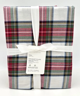 Pottery Barn ~ Juego de sábanas a cuadros Stewart ~ Percal orgánica ~ COMPLETO ~ Rojo Multi NUEVO Foto 1 de 2