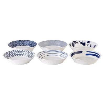 Juego de 6 cuencos de pasta de porcelana Pacific con patrones mixtos, 22 cm, azul Foto 1 de 4