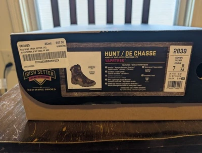 Irish Setter VaprTrek 8" Waterproof Hunting Boots Mossy Oak Camo, Size 7B - Image 1 of 4