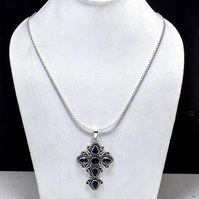 Purple Amethyst Gemstone Handmade 925 Sterling Silver Jewelry Necklace Size-20" - Image 1 of 4