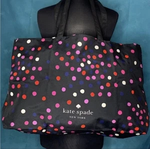 Kate Spade XL Canvas Foldable Shoulder Shopping Travel Beach Pool Tote Bag Black - Picture 1 of 7