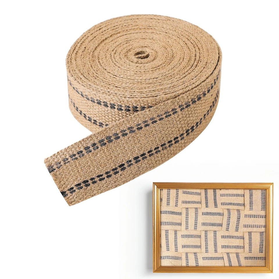 2" Craft Jute Webbing Tape | 10 Yards Roll Natural Burlap with Black Stitching f - Image 1 of 4