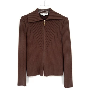 Vtg St John Sweater Womens 2 Brown Santana Knit Old Money Jacket Preppy - Picture 1 of 11